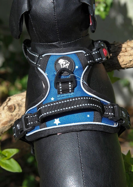 Frenkiez reflective Y tuig no pull dogharness blue stars hondentuig > honden harnas > Y tuigen X - Small
