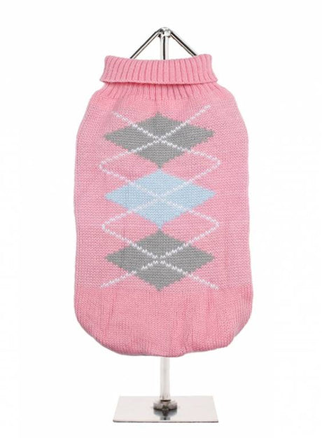 Urban Pup Baby Pink / Grey Argyle Sweater - Premium Hondenkleding > Hondentrui from Urban Pup - Just €24.99! Shop now at Frenkiezdogshop