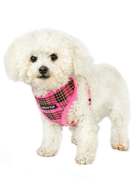 Urban Pup Luxury Fur Lined Pink Tartan Harness hondentuig > honden harnas > model B XX - Small