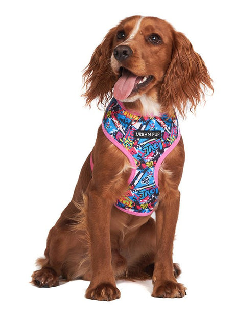 Urban Pup Pink Graffiti Print Harness hondentuig > honden harnas > model A XX - Small