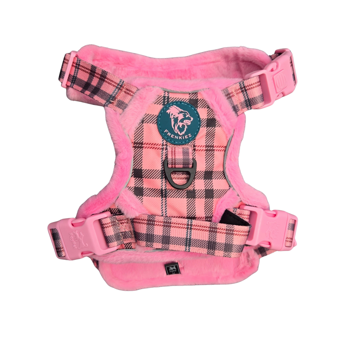 Frenkiez Teddy reflective Y tuig no pull dogharness Pink Plaid