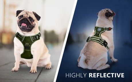 Frenkiez Y tuig dogharness reflective ( matching straps ) Military Green hondentuig > honden harnas > Y tuigen Small