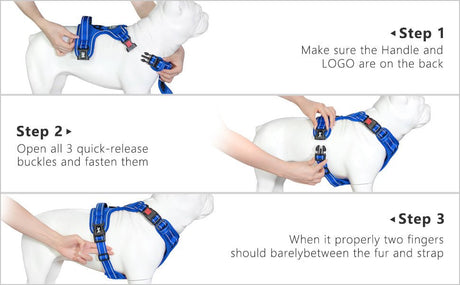 Frenkiez Y tuig dogharness reflective Royal Blue ( matching straps ) hondentuig > honden harnas > Y tuigen Small