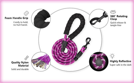 Frenkiez reflective dog leash purple hondenriem > hondenlijn Standaard/One Size