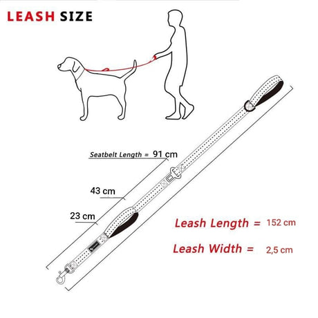 Frenkiez reflective dog leash carseatbelt Red hondenriem > hondenlijn Standaard/One Size