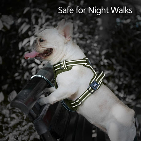 Frenkiez Y tuig dogharness reflective ( matching straps ) Military Green hondentuig > honden harnas > Y tuigen Small