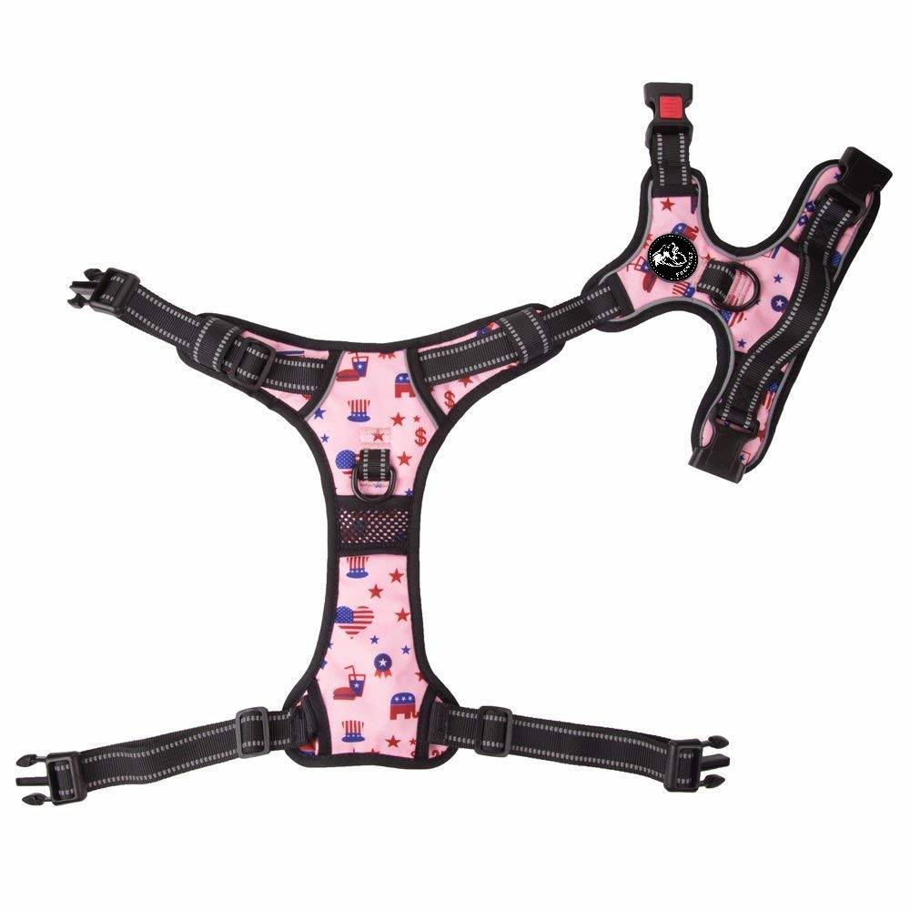 Frenkiez reflective no pull lockable dog harness printing pink ( L & XL ) - Premium hondentuig > honden harnas from Frenkiez - Just €19.99! Shop now at Frenkiezdogshop