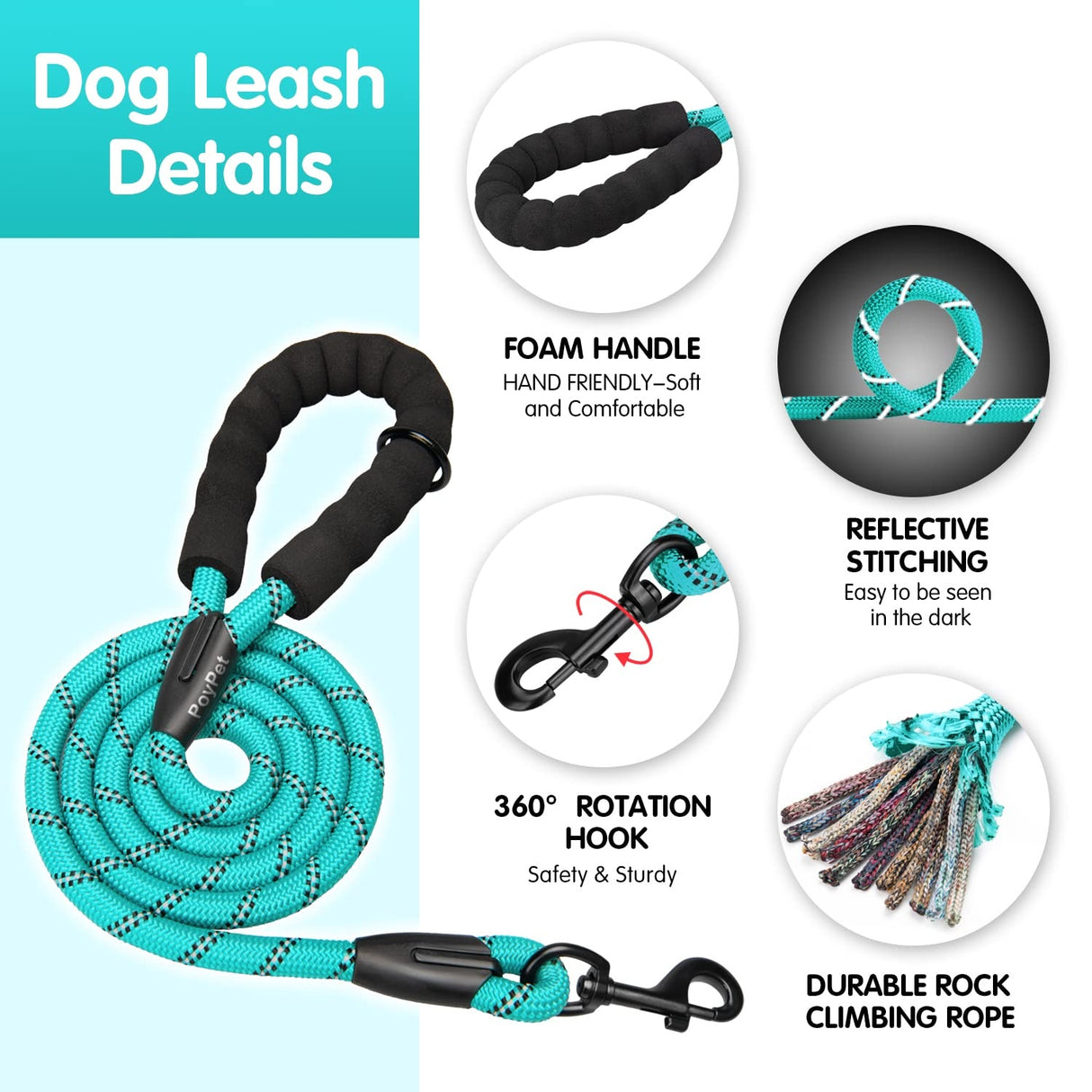 Frenkiez reflective dog leash Mint Blue - Premium hondenriem > hondenlijn from Frenkiez - Just €18.99! Shop now at Frenkiezdogshop