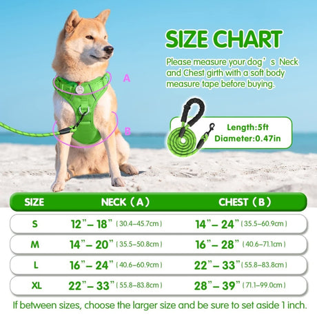 Frenkiez Y tuig dogharness reflective Neon Green ( matching straps ) hondentuig > honden harnas > Y tuigen Small