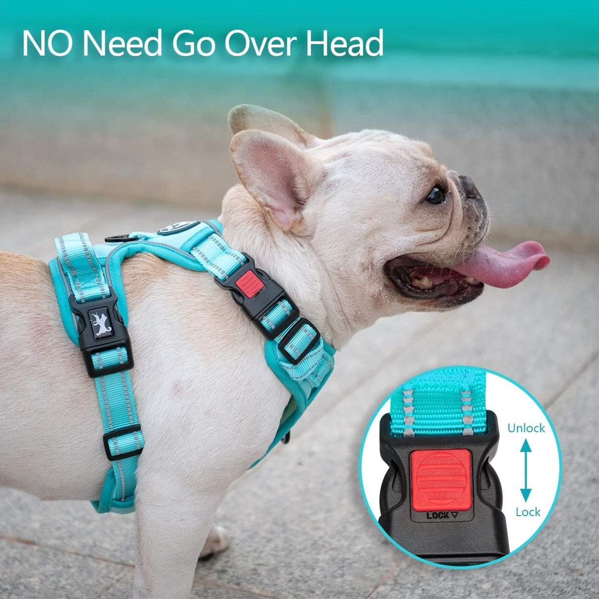 Frenkiez Y tuig dogharness reflective Mint Blue ( matching straps ) - Premium hondentuig > honden harnas from Frenkiez - Just €34.99! Shop now at Frenkiezdogshop