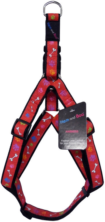 HemAndBoo paws and bones red adjustable dog harness - Premium hondentuig > honden harnas from HemAndBoo - Just €10! Shop now at Frenkiezdogshop