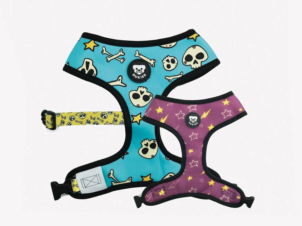 Dukier Reversible Harness Skulls - Premium hondentuig > honden harnas from Dukier - Just €22.99! Shop now at Frenkiezdogshop