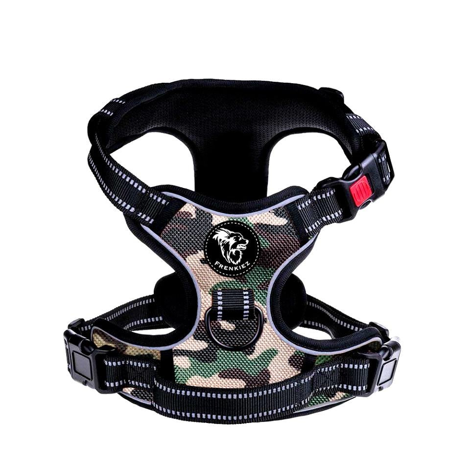 Frenkiez reflective no pull lockable dog harness Camouflage - Premium hondentuig > honden harnas from Frenkiez - Just €29.99! Shop now at Frenkiezdogshop