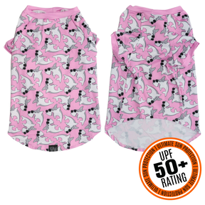 Big and Little Dogs strand shirt met UV bescherming  Bite Me (Pink Version) - Premium Hondenkleding > zonbescherming from Big and Little Dogs - Just €20.99! Shop now at Frenkiezdogshop