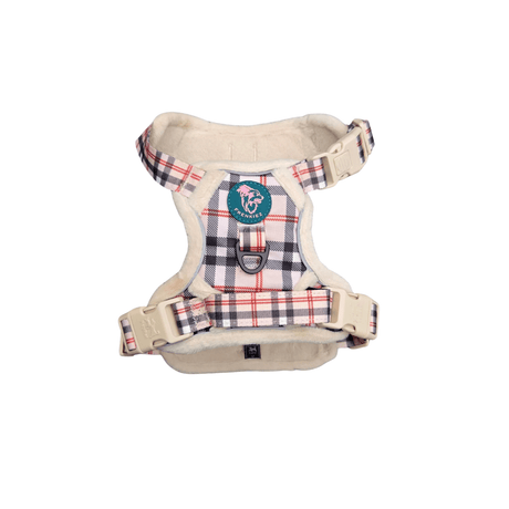 Frenkiez Teddy reflective Y tuig no pull dogharness Beige Plaid hondentuig > honden harnas > Y tuigen Small
