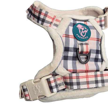 Frenkiez Teddy reflective Y tuig no pull dogharness Beige Plaid hondentuig > honden harnas > Y tuigen Small