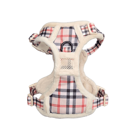 Frenkiez Teddy reflective Y tuig no pull dogharness Beige Plaid hondentuig > honden harnas > Y tuigen Small
