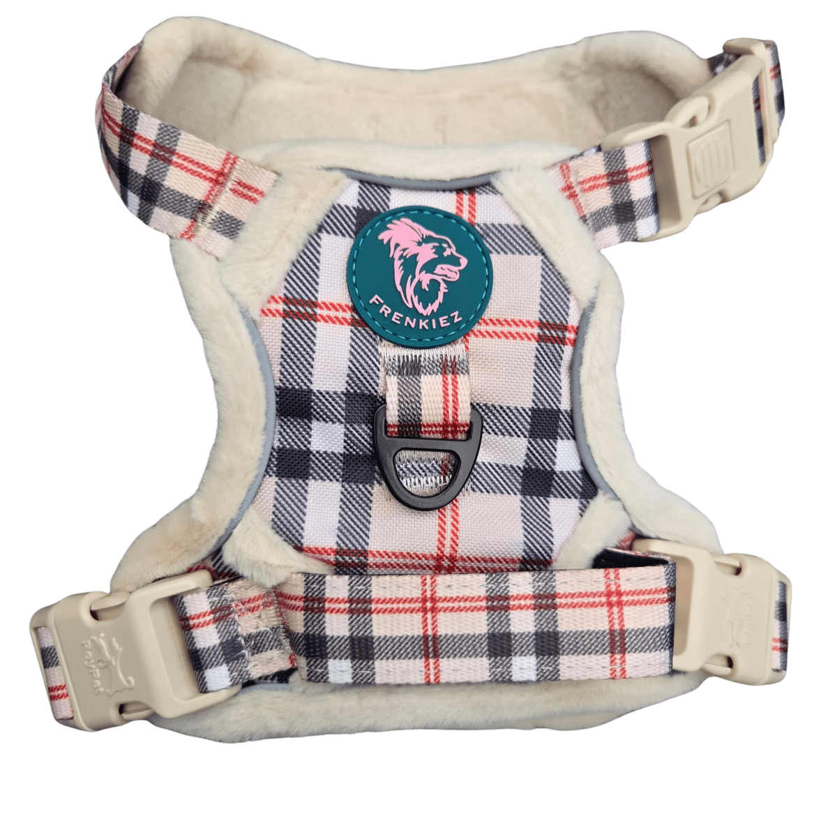 Frenkiez Teddy reflective Y tuig no pull dogharness Beige Plaid hondentuig > honden harnas > Y tuigen Small