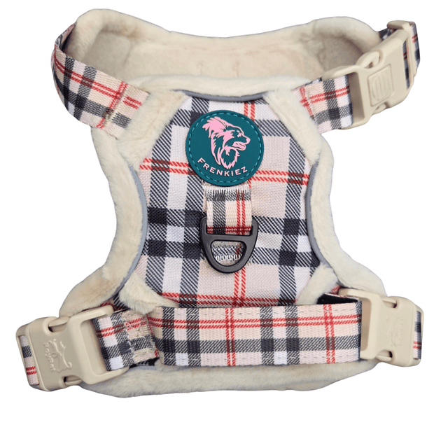 Frenkiez Teddy reflective Y tuig no pull dogharness Beige Plaid hondentuig > honden harnas > Y tuigen Small