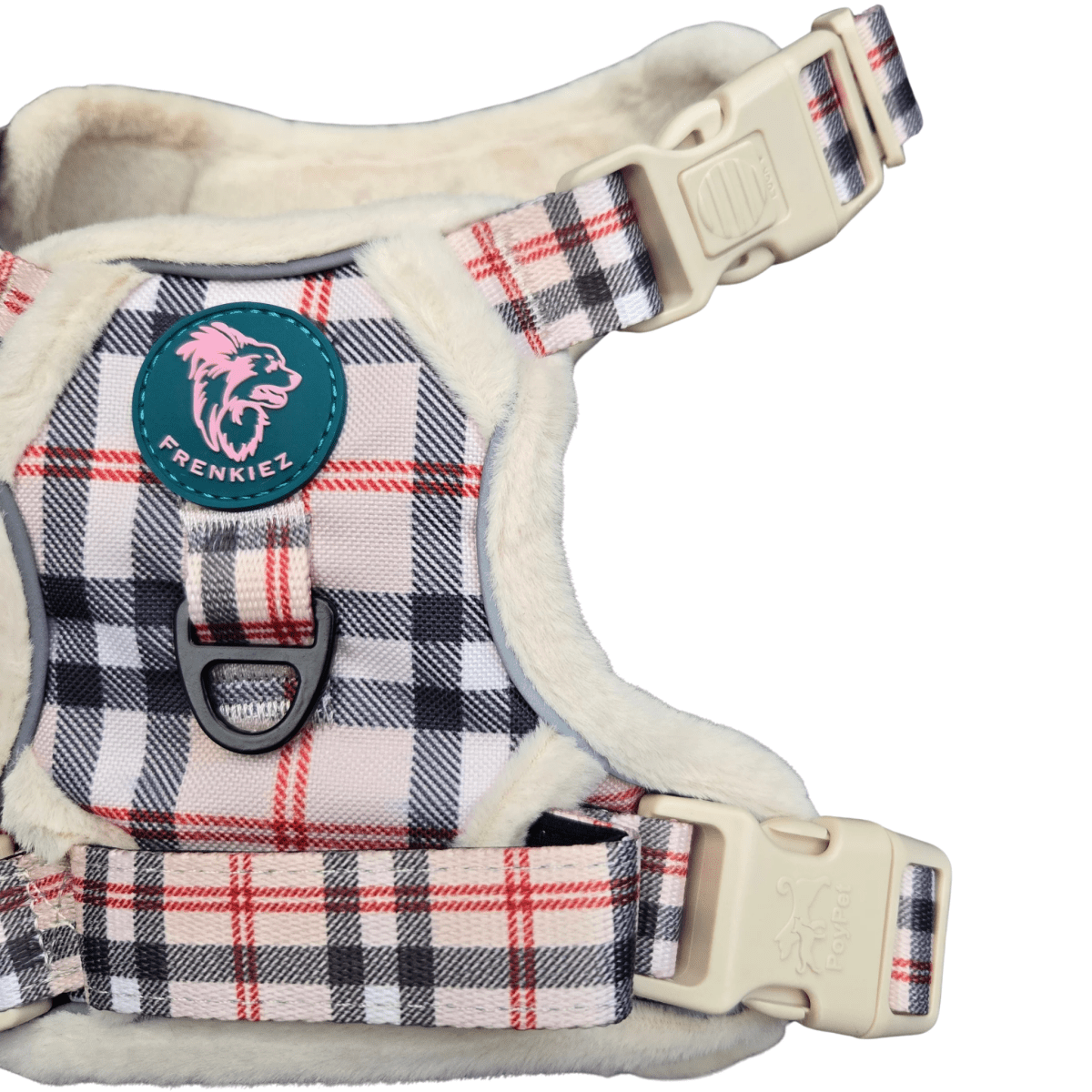 Frenkiez Teddy reflective Y tuig no pull dogharness Beige Plaid hondentuig > honden harnas > Y tuigen Small
