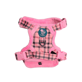 Frenkiez Teddy reflective Y tuig no pull dogharness Pink Plaid hondentuig > honden harnas > Y tuigen Small