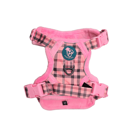 Frenkiez Teddy reflective Y tuig no pull dogharness Pink Plaid hondentuig > honden harnas > Y tuigen Small