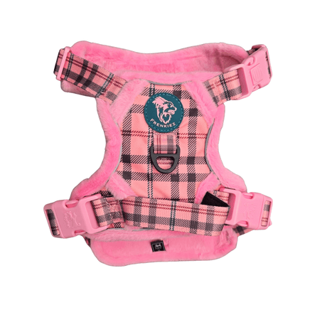 Frenkiez Teddy reflective Y tuig no pull dogharness Pink Plaid hondentuig > honden harnas > Y tuigen Small