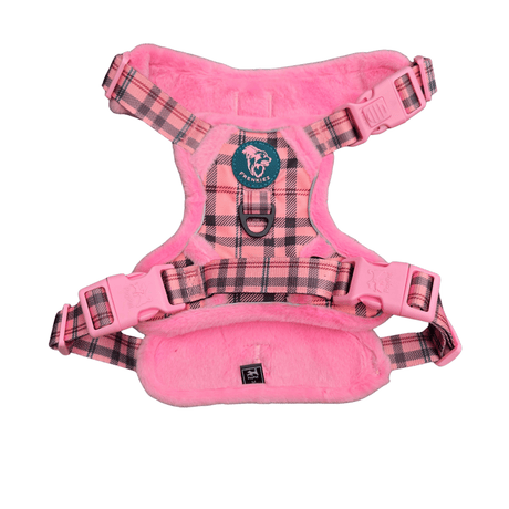 Frenkiez Teddy reflective Y tuig no pull dogharness Pink Plaid hondentuig > honden harnas > Y tuigen Small