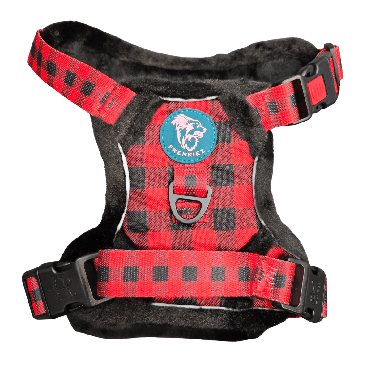 Frenkiez Teddy reflective Y tuig no pull dogharness Red Plaid hondentuig > honden harnas > Y tuigen Small