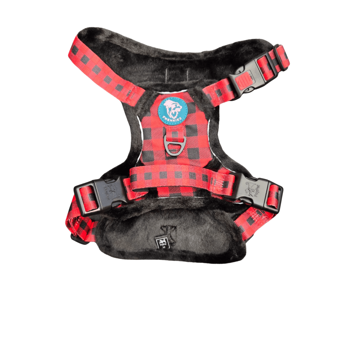 Frenkiez Teddy reflective Y tuig no pull dogharness Red Plaid hondentuig > honden harnas > Y tuigen Small