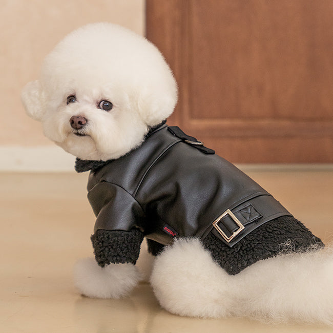 Puppia Soft Leather Shearling Coat Black - Premium Hondenkleding > hondenjas from Puppia - Just €50! Shop now at Frenkiezdogshop