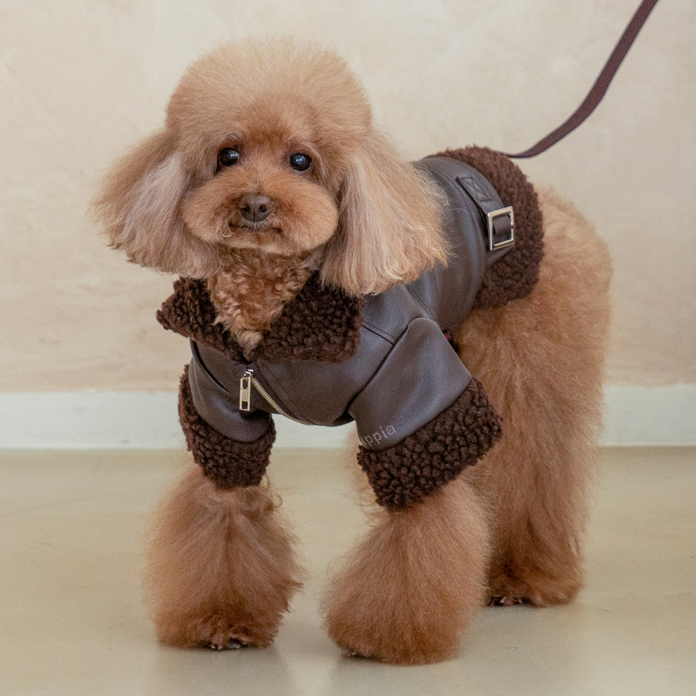 Puppia Soft Leather Shearling Coat Brown - Premium Hondenkleding > hondenjas from Puppia - Just €50! Shop now at Frenkiezdogshop