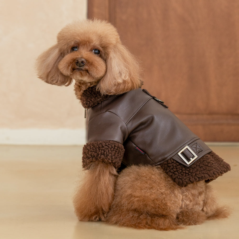 Puppia Soft Leather Shearling Coat Brown - Premium Hondenkleding > hondenjas from Puppia - Just €50! Shop now at Frenkiezdogshop