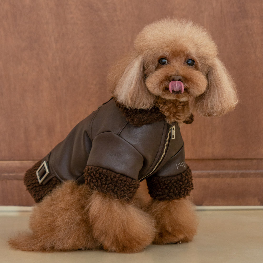 Puppia Soft Leather Shearling Coat Brown - Premium Hondenkleding > hondenjas from Puppia - Just €50! Shop now at Frenkiezdogshop