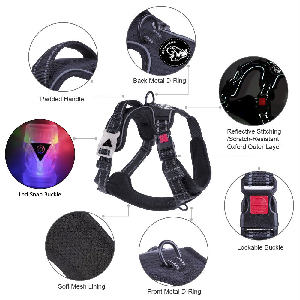 Frenkiez reflective no pull lockable dog harness LED black ( TWEEDEKANS ) - Premium hondentuig > honden harnas from Frenkiez - Just €19.99! Shop now at Frenkiezdogshop