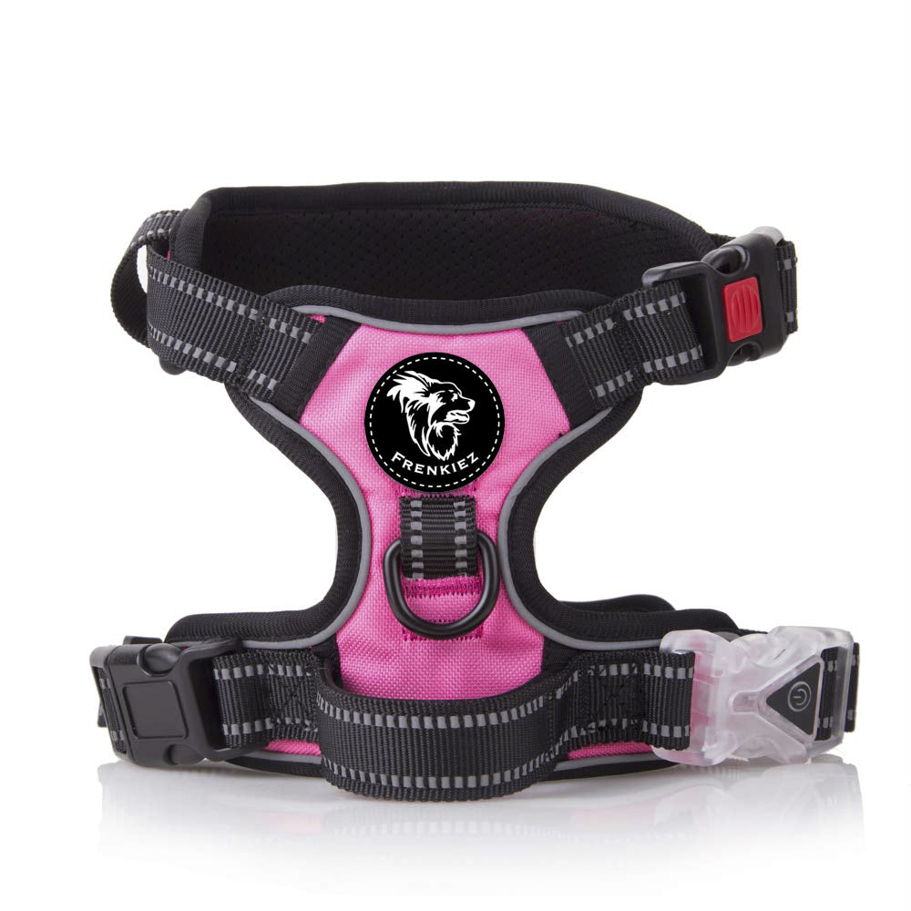 Frenkiez reflective no pull lockable dog harness LED pink ( TWEEDEKANS ) - Premium hondentuig > honden harnas from Frenkiez - Just €19.99! Shop now at Frenkiezdogshop