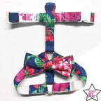 Harness blue flowers bowtie hondentuig > honden harnas Small