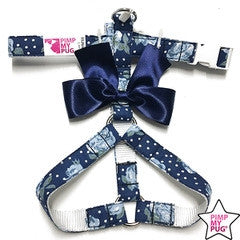 Harness blue flowers blue bow - Premium hondentuig > honden harnas from Pimp My Pug - Just €14.99! Shop now at Frenkiezdogshop