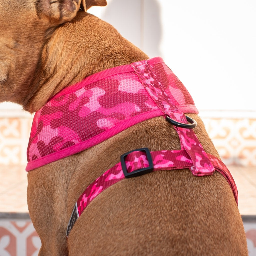 Pink camo dog fashion harness