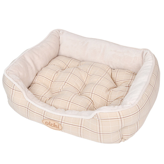 Olchi Check Square Bed hondenmand beige - Premium hondenbed > hondenmand from Olchi - Just €69.99! Shop now at Frenkiezdogshop
