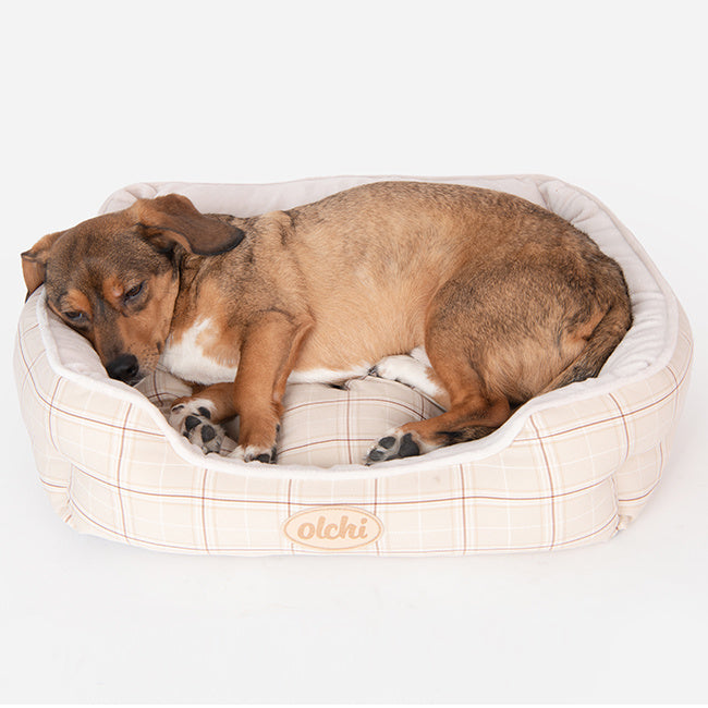 Olchi Check Square Bed hondenmand beige - Premium hondenbed > hondenmand from Olchi - Just €69.99! Shop now at Frenkiezdogshop