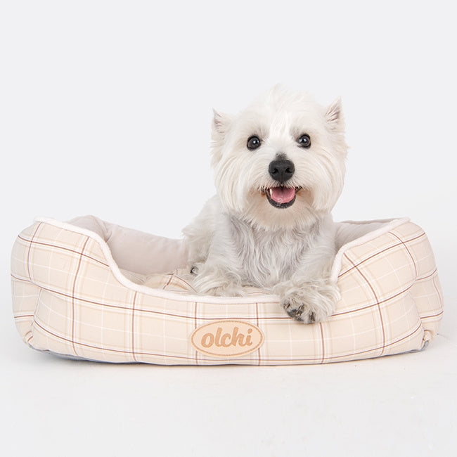 Olchi Check Square Bed hondenmand beige - Premium hondenbed > hondenmand from Olchi - Just €69.99! Shop now at Frenkiezdogshop
