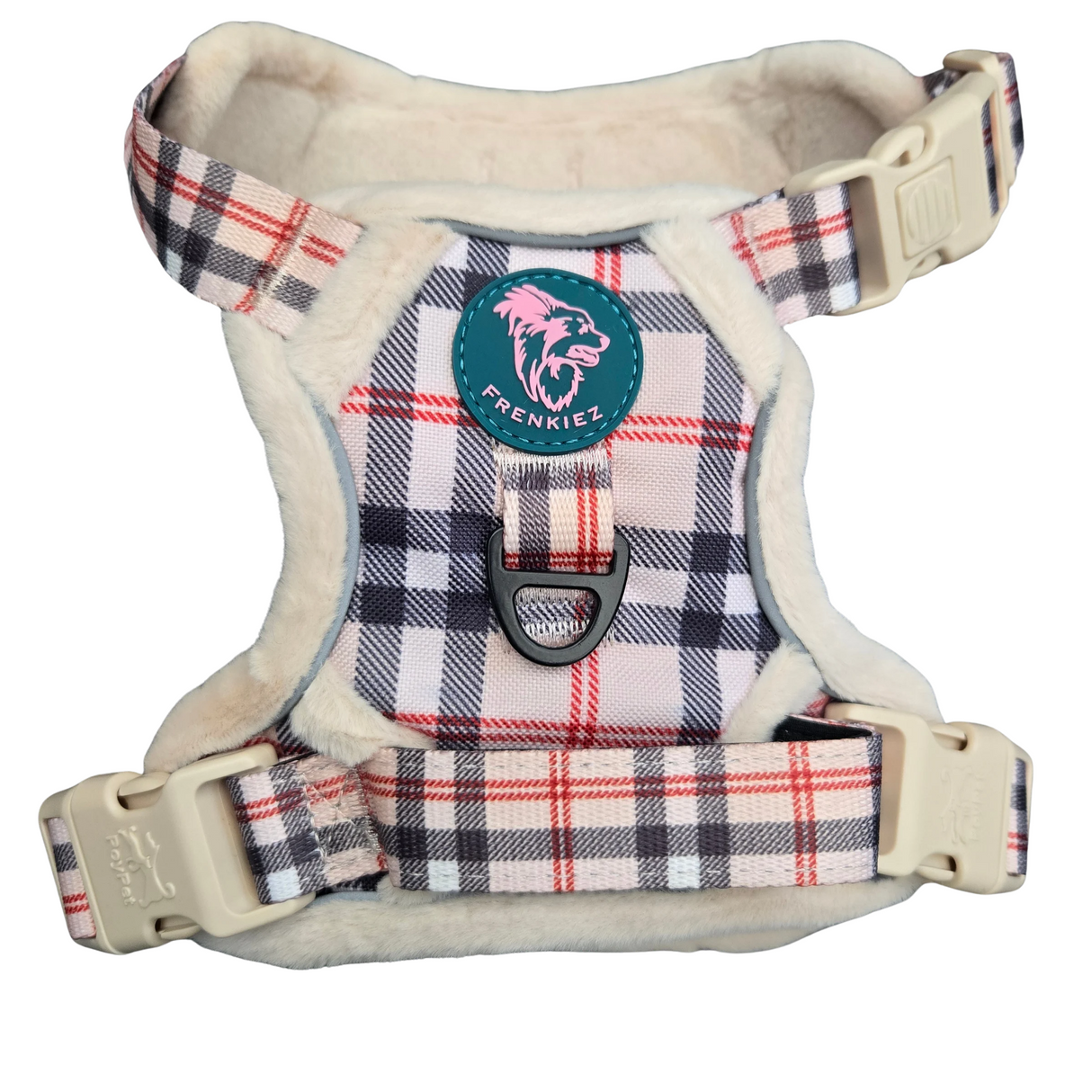 Frenkiez Teddy reflective Y tuig no pull dogharness Beige Plaid