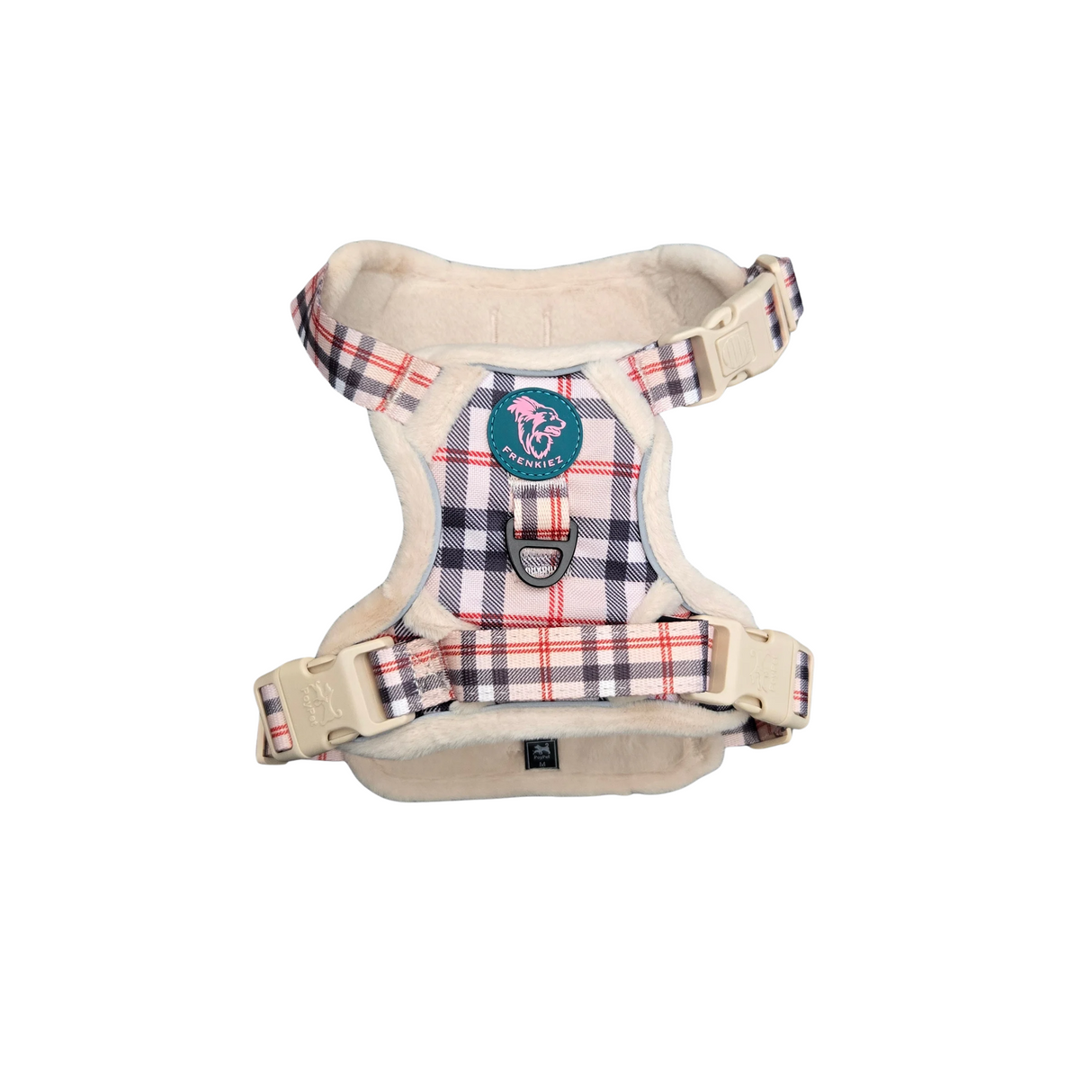 Frenkiez Teddy reflective Y tuig no pull dogharness Beige Plaid