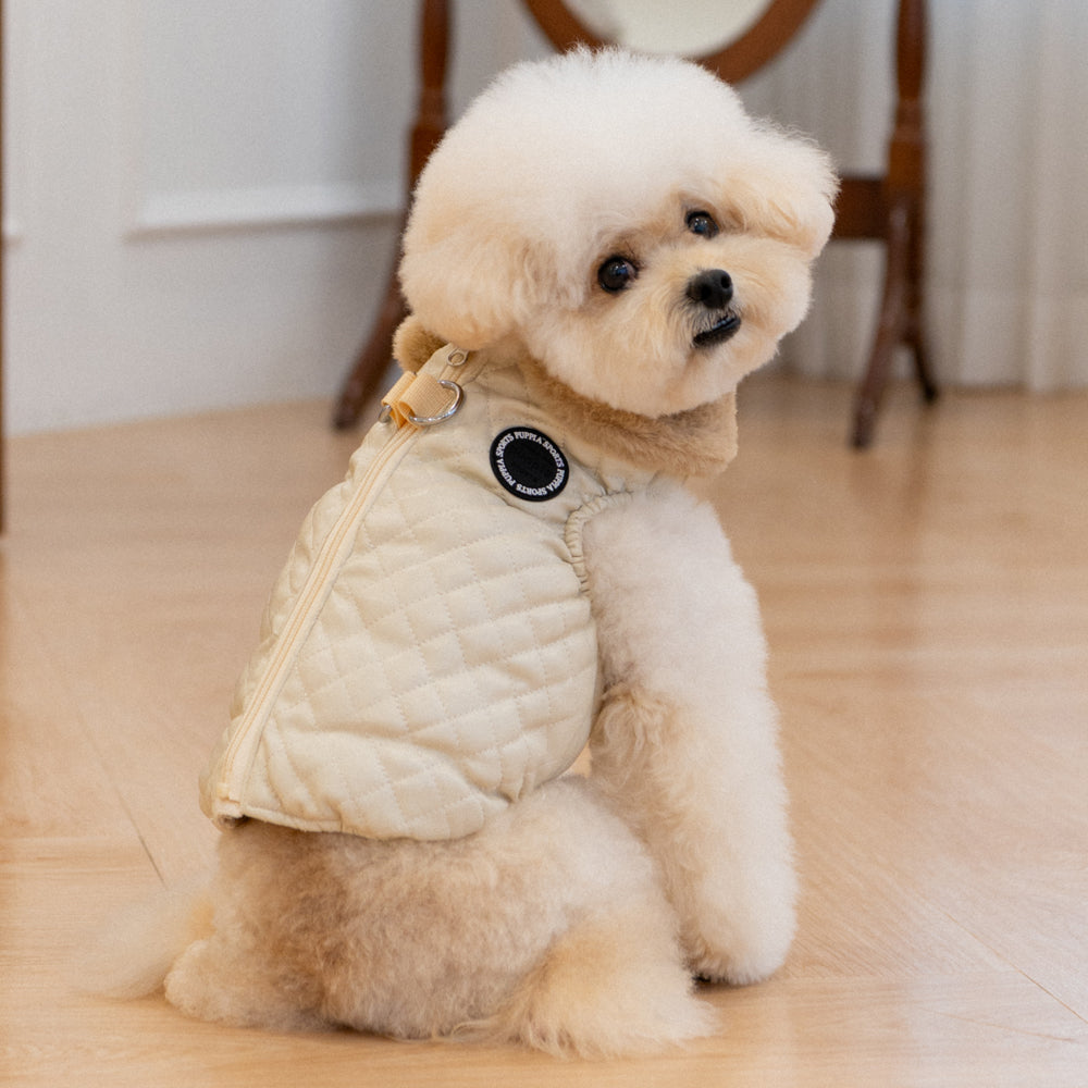 Puppia Dia Quilted Vest Jumper harnas hondenjas Beige - Premium Hondenkleding > hondenjas from Puppia - Just €60! Shop now at Frenkiezdogshop